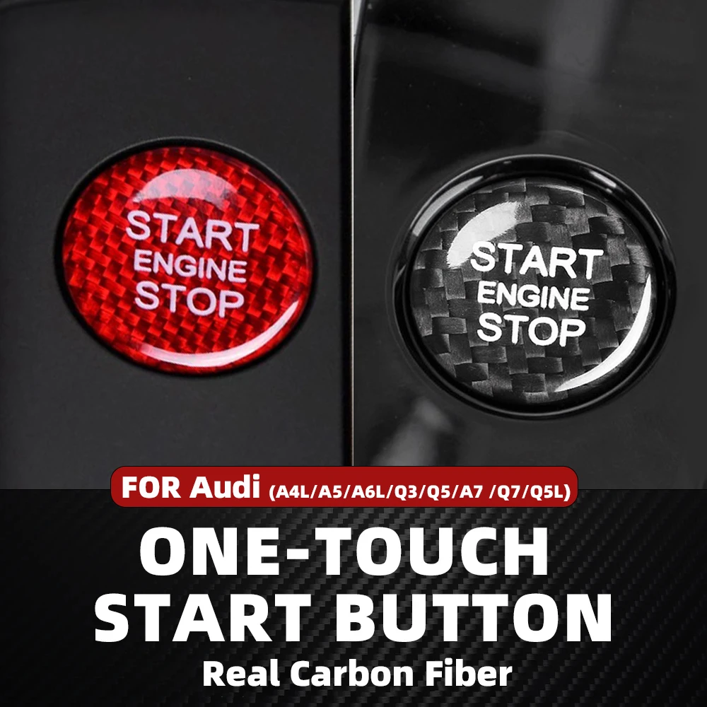 Suitable for Audi Car One-Touch Start Button Cover, Real Carbon Fiber Hard Start-Stop Switch Decorative Cover Interior Sticker A4L A5 A6L Q3 Q5 A7 Q7 Q5L Red Black Car Accessories Modification