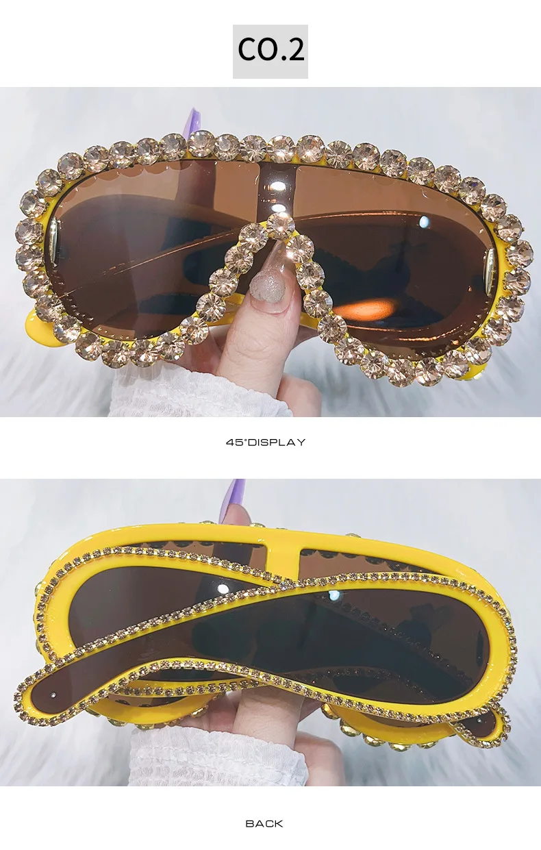 Glänzende Diamanten Y2K Sonnenbrille Frauen Luxus Übergroße Einteilige Sonnenbrille Goggle Weibliche Trends Strass Shades Brillen UV400 – Detail 7