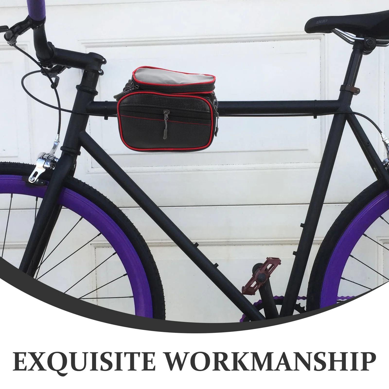 

Mountain Bike Waterproof Phone Bag Red Front Beam Saddle Bag Three Zipper Pockets Earphone Hole Handlebar Storage Cycling