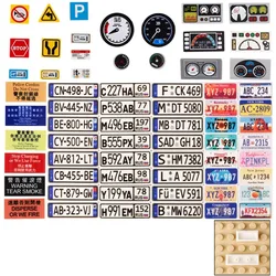 City Series Traffic Warning Signs Printing Building Block Vehicle License Dashboard Plate MOC Accessories Brick Toy Gift