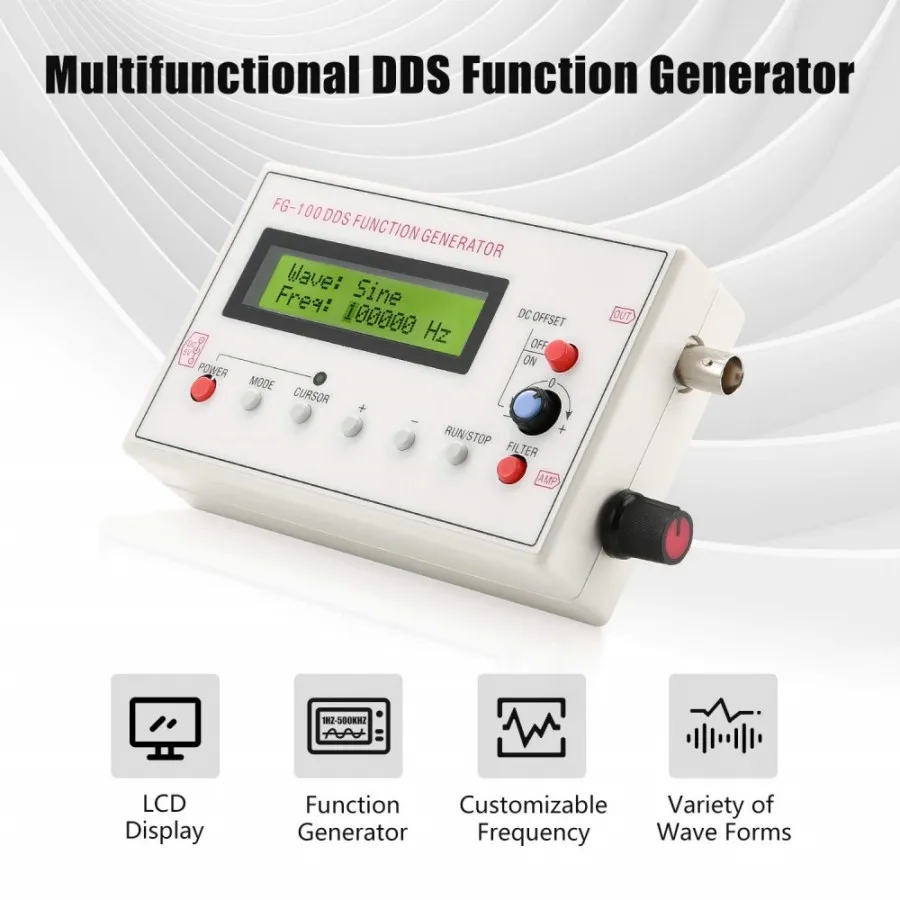 Seesii 1HZ-500KHZ DDS Functional Signal Generator Low Frequency Signal Generator Sine/Triangle/Square/Sawtooth Waveform