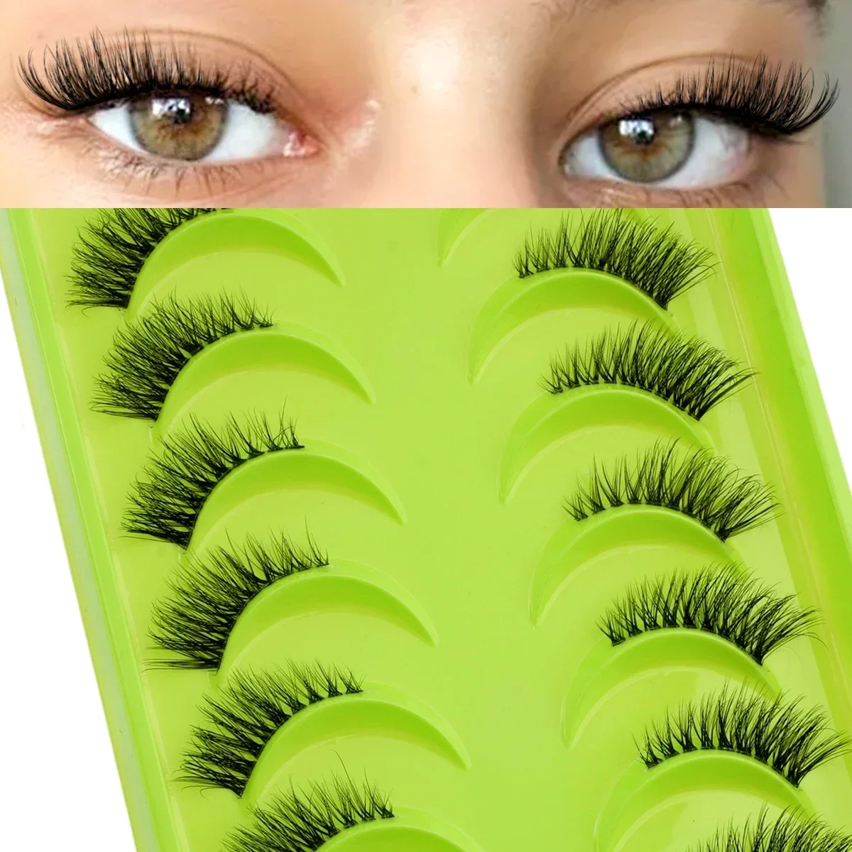 New Half Eyelashes 3/10Pairs Half Lashes Natural 3D Cat Eye Lashes Clear Stem False Eyelash Extension Makeup Faux Cils maquiagem