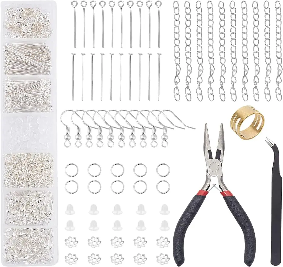 558Pcs Earring Making Kit Including Earring Hooks Ear Nuts Jump Rings Bead Caps Eye Pins Head Pins Chain Extender Needle