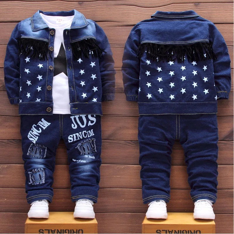 2024 Boys Clothing Sets New Kids Cotton Suit Autumn Long - sleeved Three piece jacket+jeans+t-shirt fashion casual children Sets