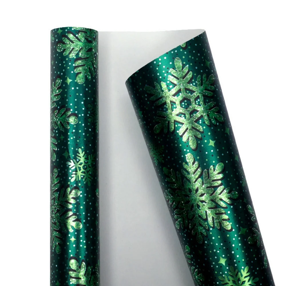 43x300cm Gilded Christmas Gift Wrapping Paper Snowflake Bow Flower Bouquet Packaging Paper for Holiday Gifts Party Decorations