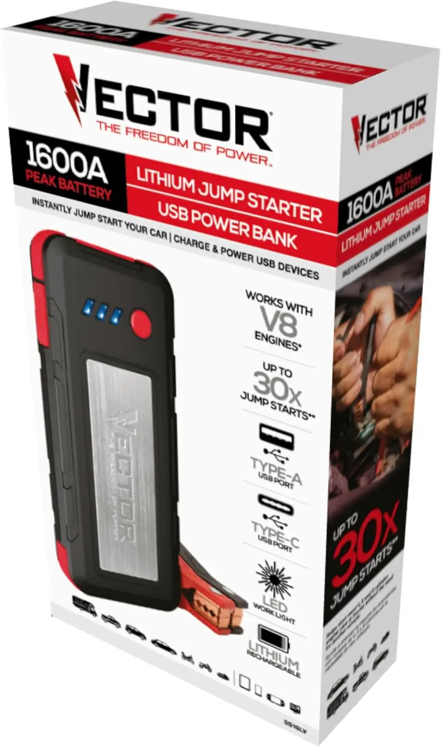 SS16LV 1600A Lithium Jump Starter، USB-A/C، 3.1A، مدخل/خارج الطاقة، ضوء LED، مشابك شديدة التحمل #2