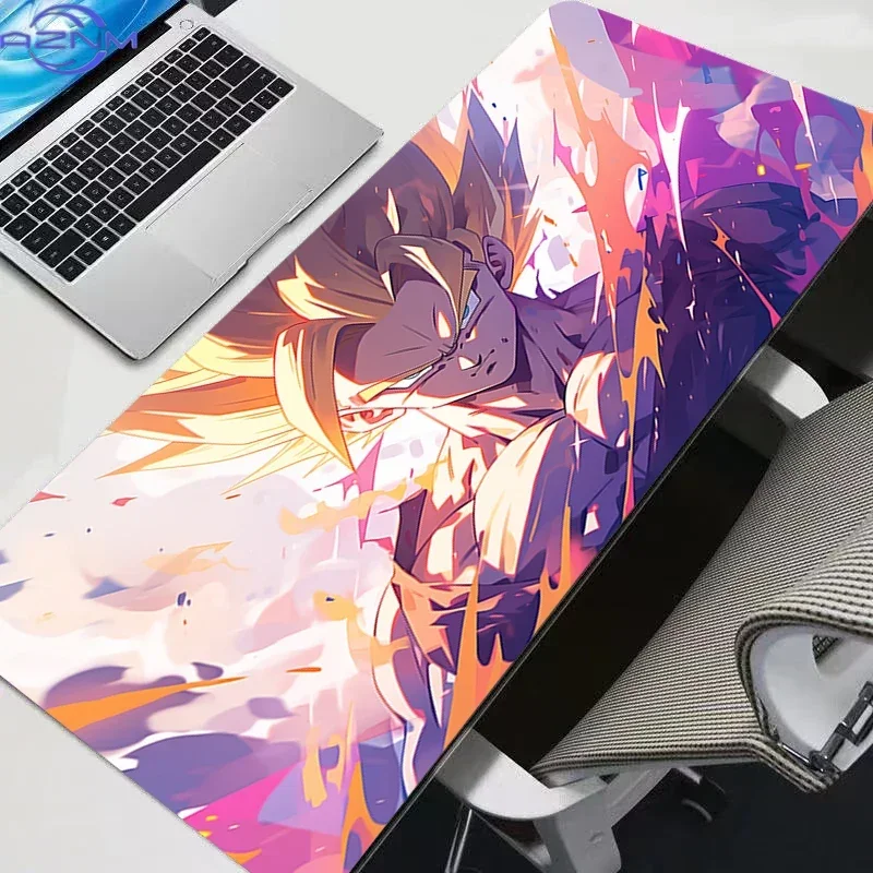 Anime Golden Hair Warrior Mouse Pad, Rubber Anti-slip Gaming Mouse Pad, Vibrant Color Splash Flame Art Print Desk Mat with Smoot