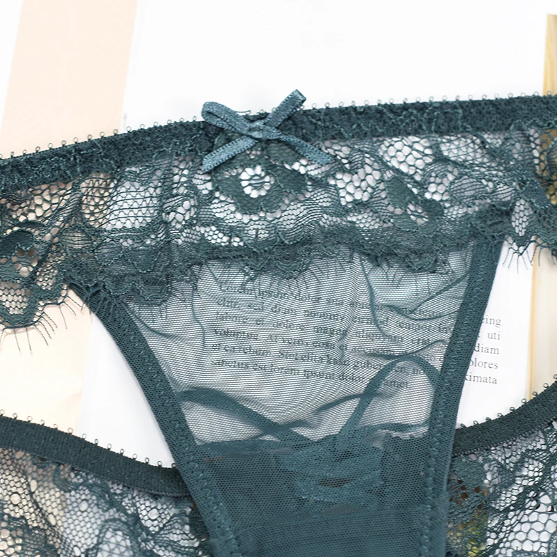 New Fashion Sexy G-String Lady 3 Piece Panties Transparent Lace Thong Women Underwear Soft Low-Rise Thongs Embroidery