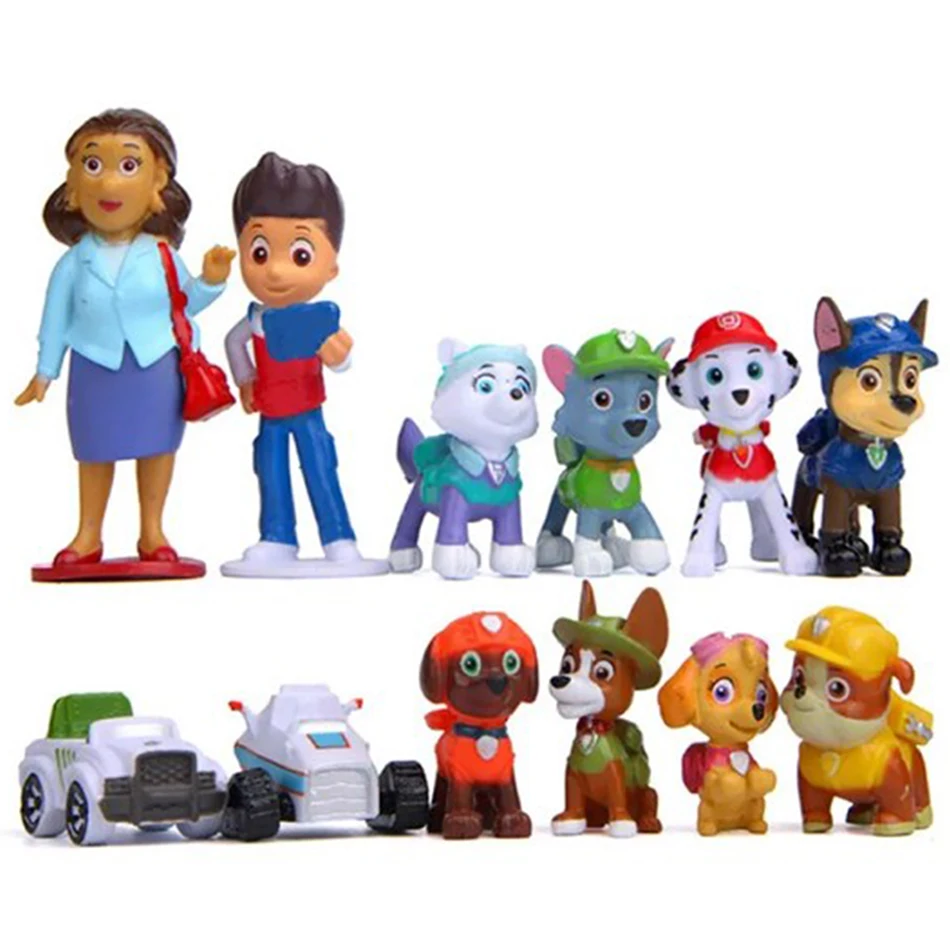 12pcs Paw Patrol PVC Action Figures Mini Doll Models Anime Figure Marshall Chase Rocky Zuma Skye Cake Decoration Kids Toy Gifts