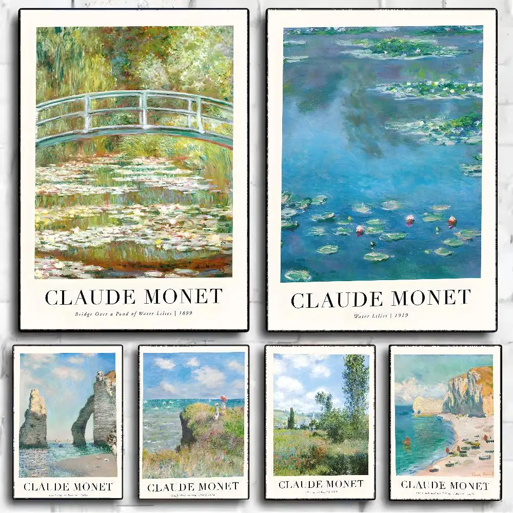 Póster de papel blanco de flores silvestres, arte al óleo clásico Retro de Claude Monet, póster de calidad HD, pintura artística de pared, decoración de pared de salón de estudio