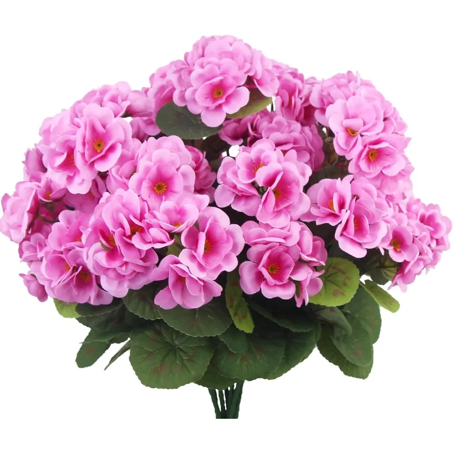 

8 Pcs Artificial Geraniums Flowers UV Resistant Silk Bush for Outdoors Purple Pink Faux Plants for Garden Home Dr Patio Vase Ta
