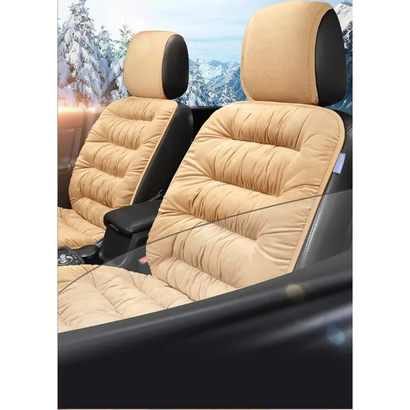 Neue Autositzkissen, kurze rutschfeste Sitzkissen aus Samt für Herbst und Winter, 2-teilig für warme Vordersitze