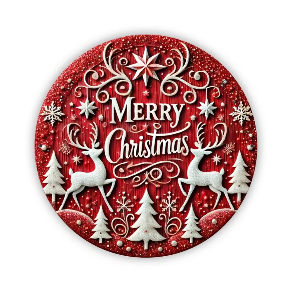8x8" 3D Merry Christmas Aluminum Decor - Festive Wall Hanging with Reindeer, Ideal for Cafe/Gym/Home, Indoor & Outdoor Art