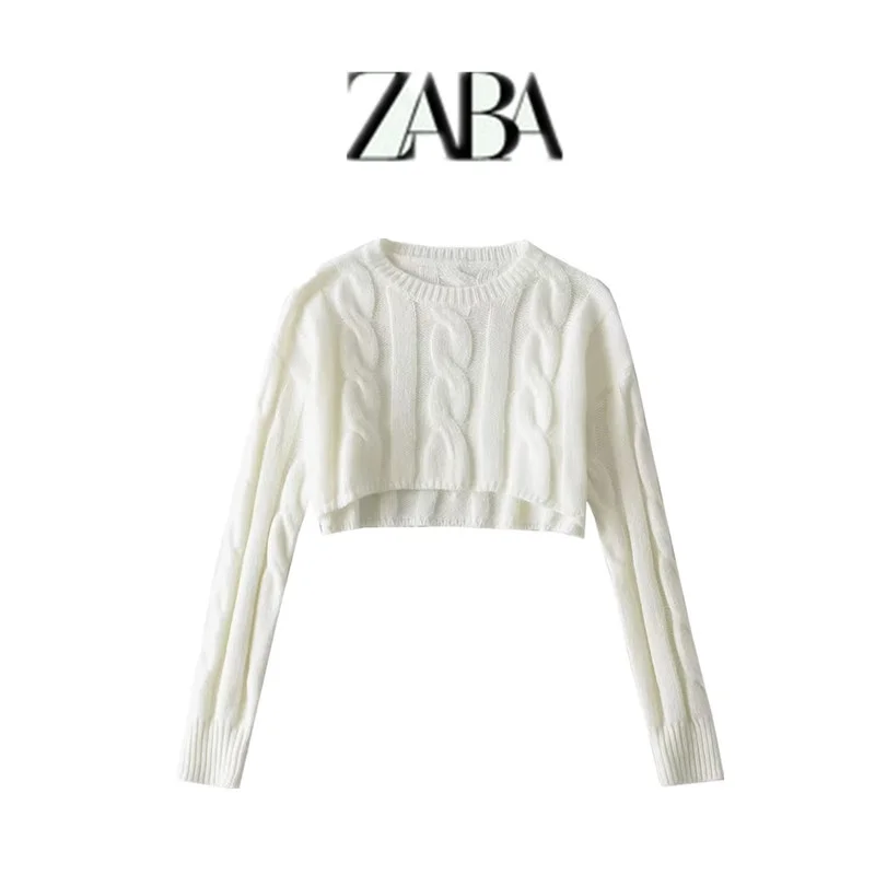 Loose Knitted Long Sleeve round Neck Pullover Vintage Twist Short Top for Women in Autumn  Cotton Commute Style  Color
