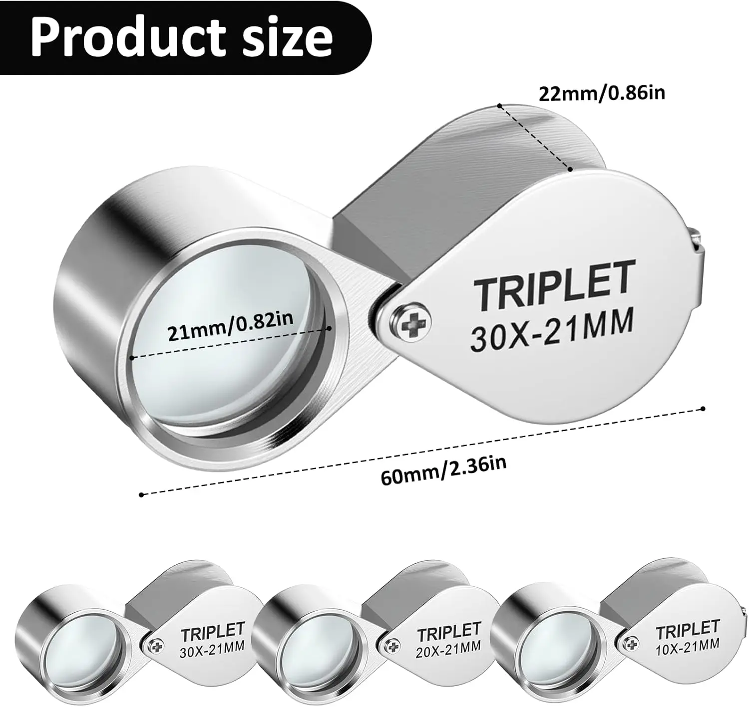 10X ، 20X و 30X مجوهرات حلقة المكبر طوي عدسة اليد جيب عدسة مكبرة العين الحلقات المكبر مجوهرات العدسة للكشف