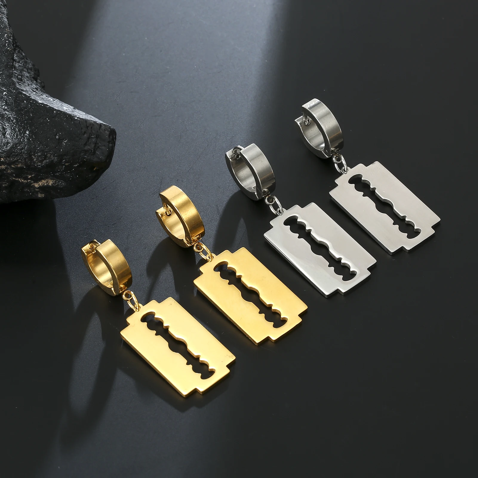 My Shape Punk Blade Razor Hoop Earrings for Men  Women Stainless Steel Circle Drop Earring Ear Clip Fashion Party Jewelry