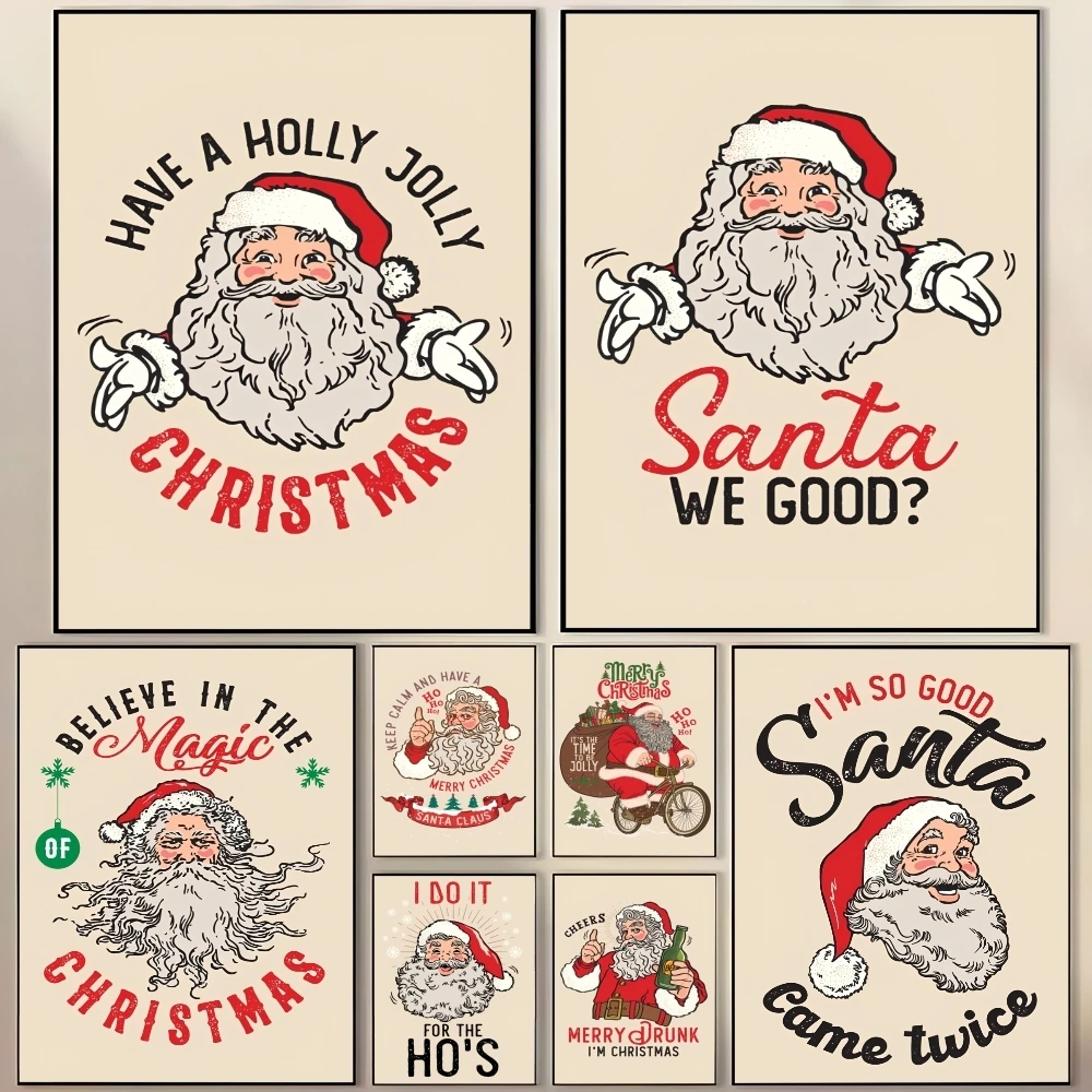 

Christmas Beer Man Painting Calligraphy Vintage Poster Canvas Waterproof Wall Art Perfect For Hallway Home Decoration Holiday