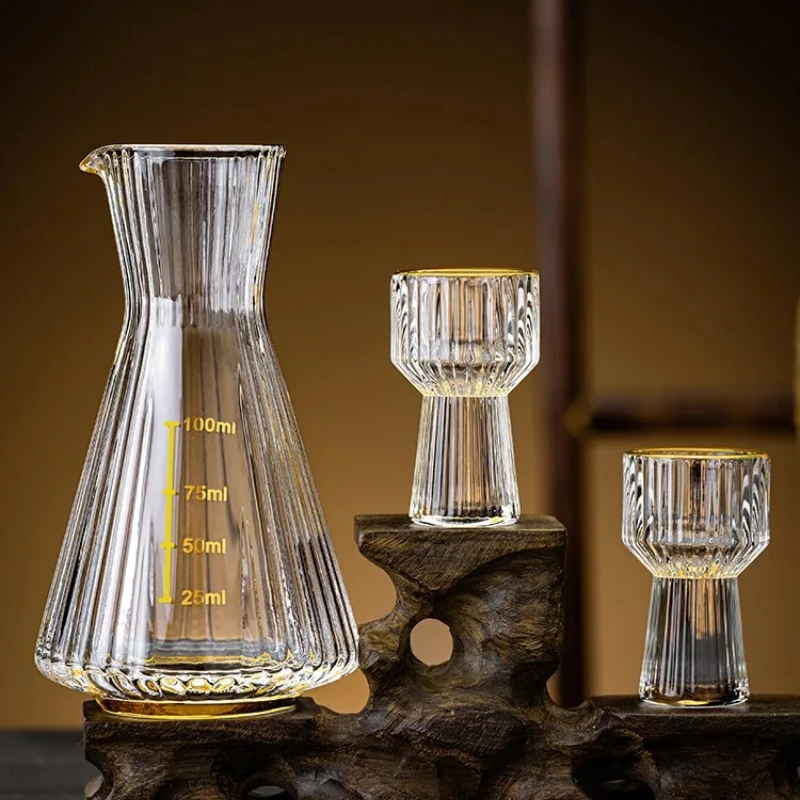 Stripe Crystal White Wine Glass Dispenser Set with Graduated Shot Glass Sip Cup Household Glassware for Wine Serving