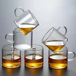 6pcs Tea Cup with Handle 100ml Small Capacity High-temperature Resistant High Borosilicate Glass Straight Handle Wine Water Cups