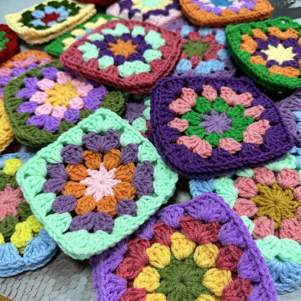 Original DIY Crochet Cup Pad Multicolor Coasters Square Bags Decoration Handmade Crochet Doilies 11cm Wool Clothes Patch 20pcs