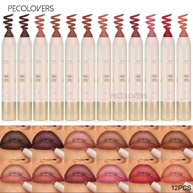 12PCS Matte Lipstick Pen, Multi-color Lipliner Set, Depicting Lip Contour, Waterproof and Durable, Lip Cosmetics