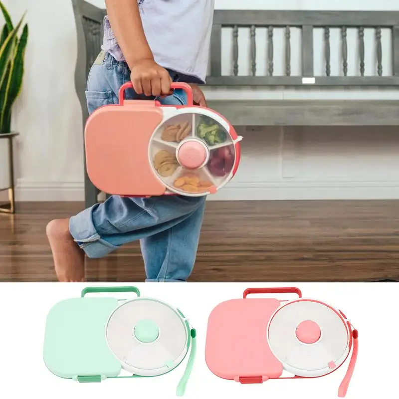 Lunch Box with Snack Spinner Portable Divided Microwave Oven Bento Box Reusable Food Container five Compartments for School Kids