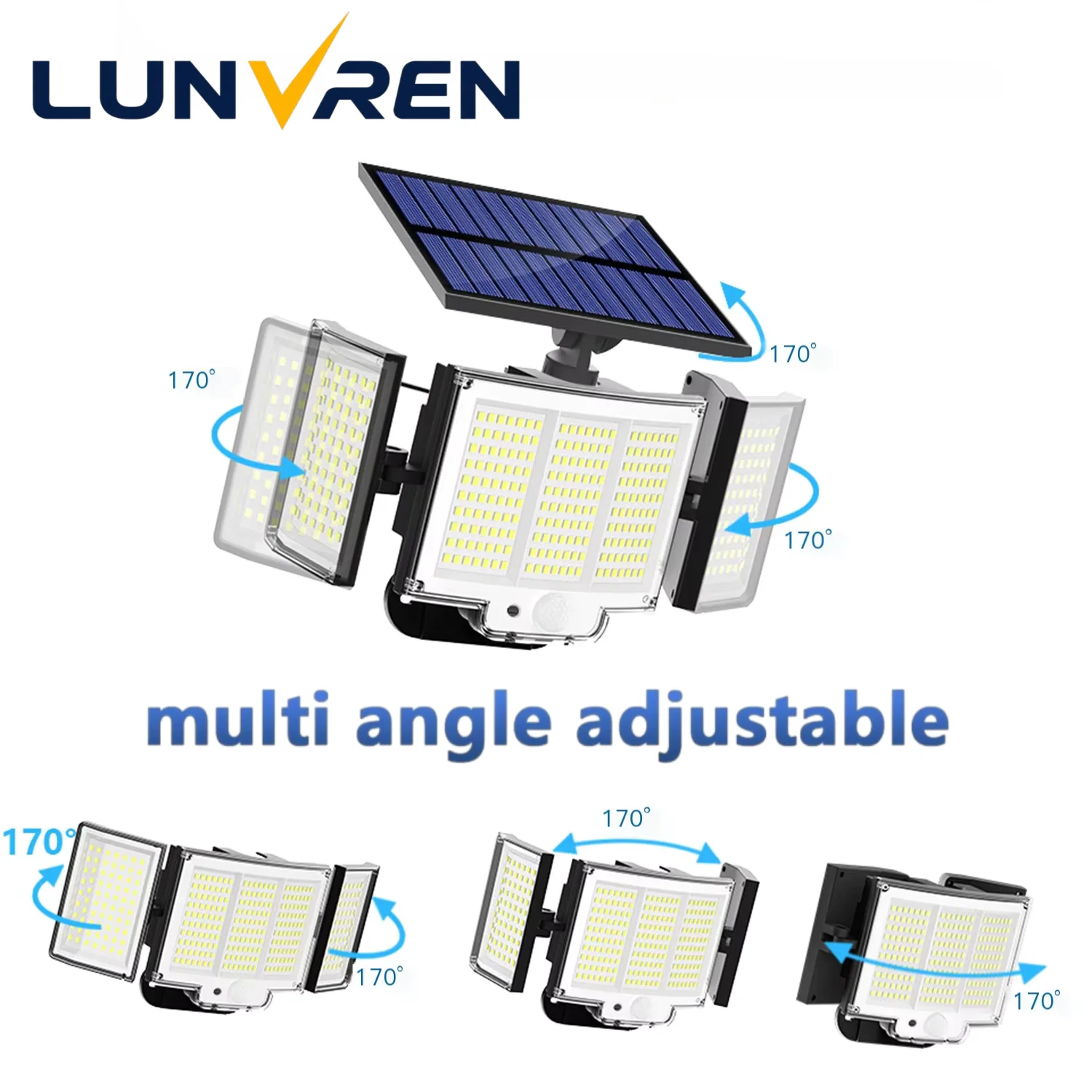 

348 LED Solar Lights Outdoor, 2500 Lumen 3 Heads Solar Motion Lights Outdoor, Waterproof Solar Powered Security Flood Lights