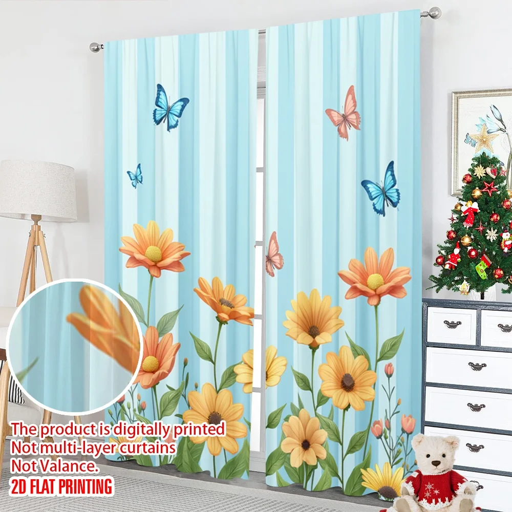 2 قطعة 2D الطباعة المسطحة الستائر الربيع الفراشات الزهور مرج الرقمية المطبوعة البوليستر الستائر زينة الحفلات استخدام ل #5