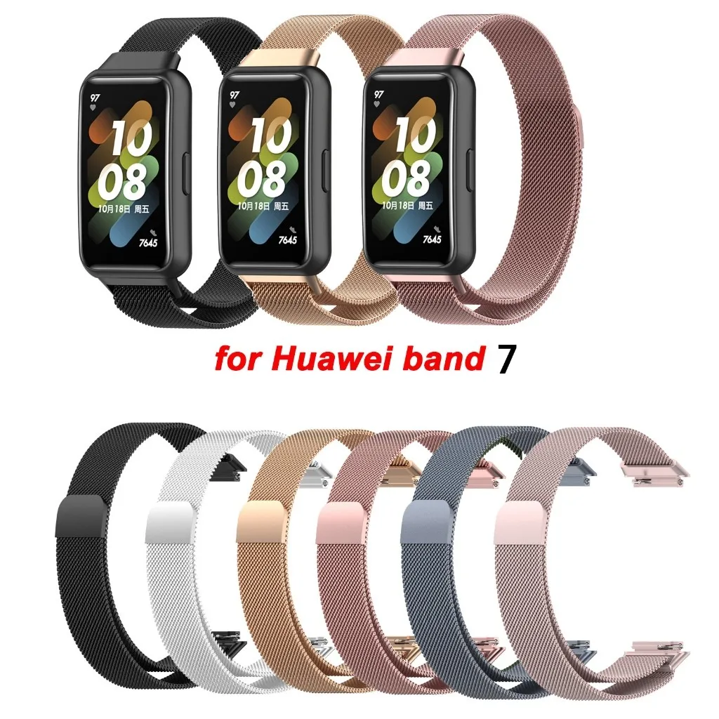 

For Huawei Band 7 Milanese Stainless steel Replacement Magnetic Loop Bracelet Smart Wristband