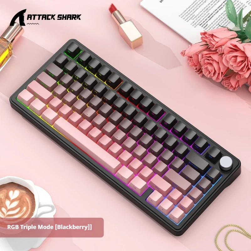 

Attack Shark X85 Wireless Bluetooth Gradient Color Mechanical Computer Keyboard Metal Knob Full 82 Key Hot Swap Laptop Keyboard