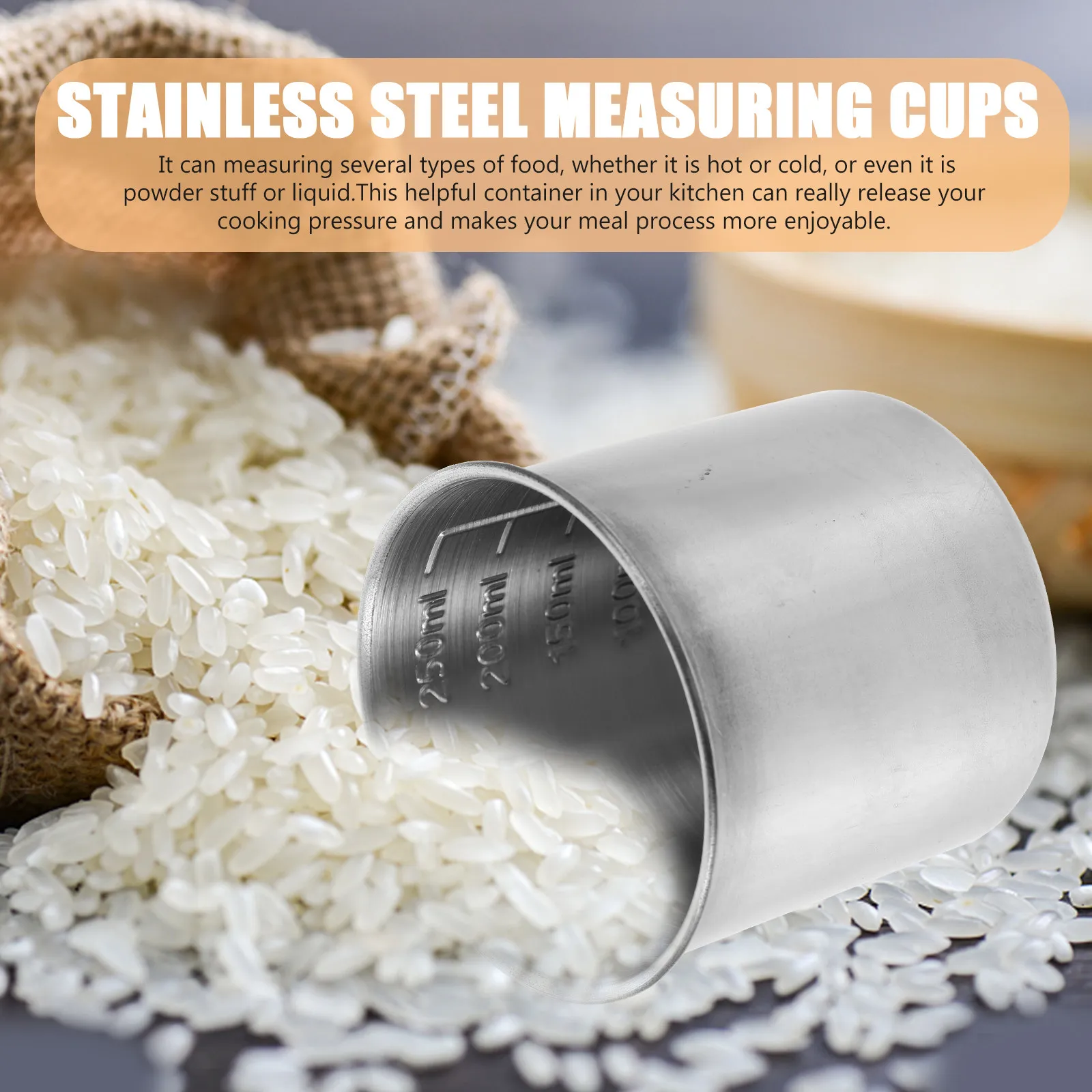 2Pcs Stainless Steel Measuring Cups Food Friendly Kitchen Container Graduated Holder for Baking Cooking Measuring Cups