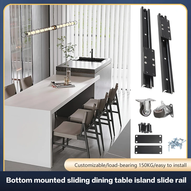 

Center Island Guide Rail Slide Open Dining Table Island Telescopic Slide Rail Accessories Push-pull Tabletop Extension Bar Track