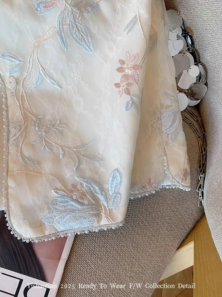 الأزهار التطريز سترة المرأة كشكش أكمام المطرزة القمم النمط الصيني العرقية خمر تانغ سترة