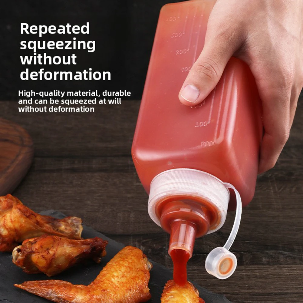 800/1000ml Squeeze Oil Bottle Plastic Seasoning Dispenser for Soy Sauce Salad Dressing Fast Cooking Commercial Kitchen Use