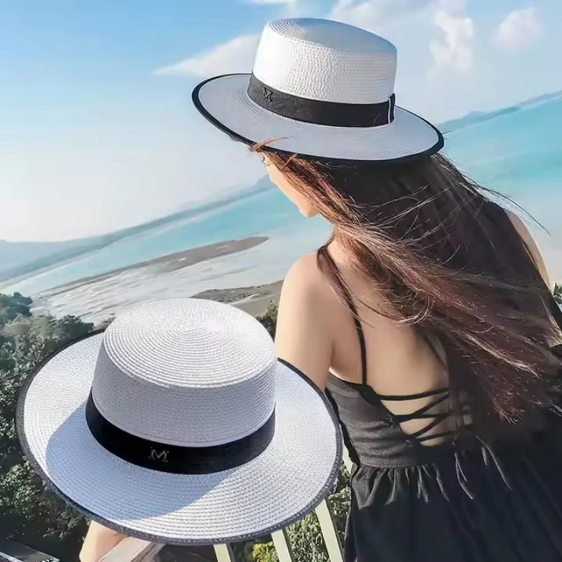 New Summer Fashion Straw Hat Womrn Female Flat Brim Sun Protection Cap Outdoor Travel Beach Sun Hats