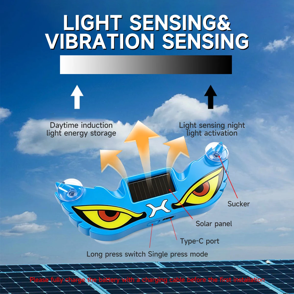 Solar Powered Demon Eye LED Atmosphere Light with Suction Cup Wireless USB Rechargeable Breathing Car Ambient Lamp Universal