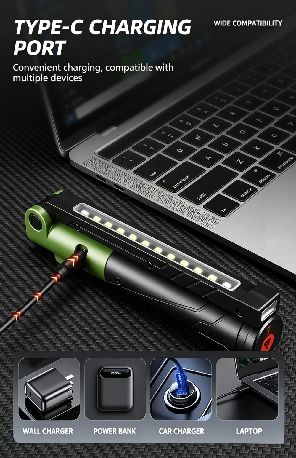 Superhelle, wiederaufladbare Taschenlampe mit hoher Lumenleistung - Faltbare, tragbare, multifunktionale Leuchte für Outdoor-Autoreparaturen, langlebig – Detail 5