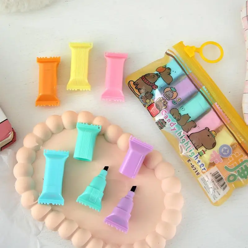 Специальные флуоресцентные маркеры Capacious Student — 6 шт. толстых маркеров с героями мультфильмов «Капибара»