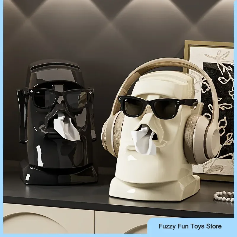 Creative Household Tissue Box Stone Statue Headphone Holder Bedroom Desktop Decorative Item Napkin Box Sunglasses Storage Rack