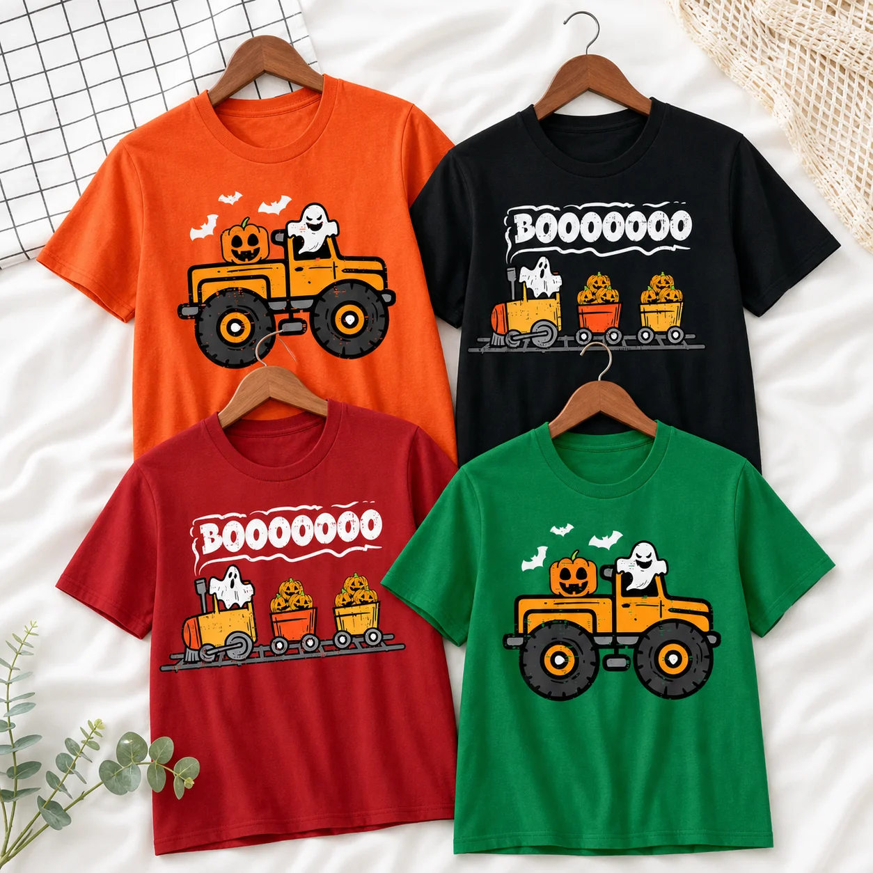 Halloween Boo Train Ghost Print T Shirt Kids Fun Truck Short Sleeve 100% Cotton Tshirts Cartoon Halloween Boys Girls T-shirts