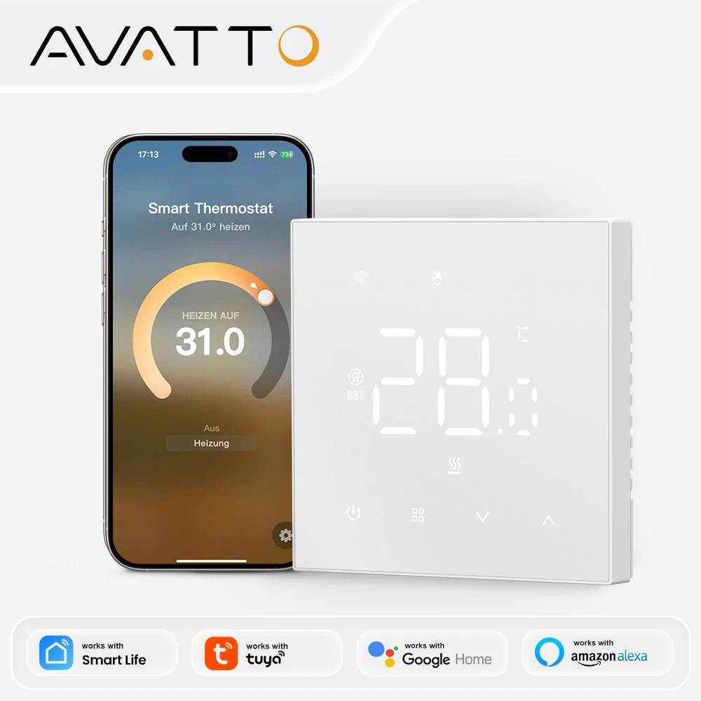 

AVATTO Tuya Matter Smart Thermostat WiFi WaterGas Electric Floor Heating Temperature Controller For Alexa Google Apple Smartthin