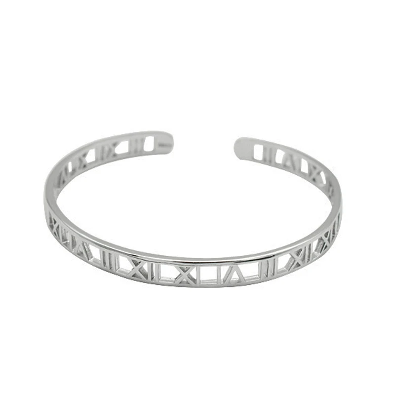 Amxiu Handmade 925 Sterling Silver Open Bangle Customize Roman Numerals Bangles Wide Bracelet Bangle For Women Men Accessories