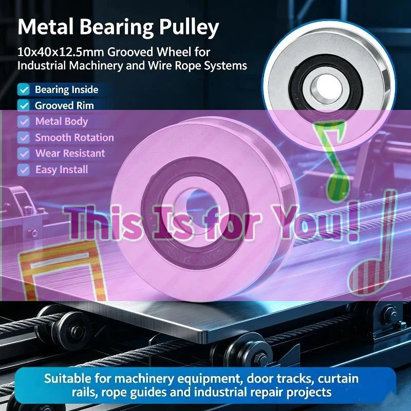 【HMA】1Pcs U Groove Rolling Wheel 10*40*12.5mm Grooved Bearing Pulley 8mm Wire Rope Over Line Wheel 4cm Guide Wheel