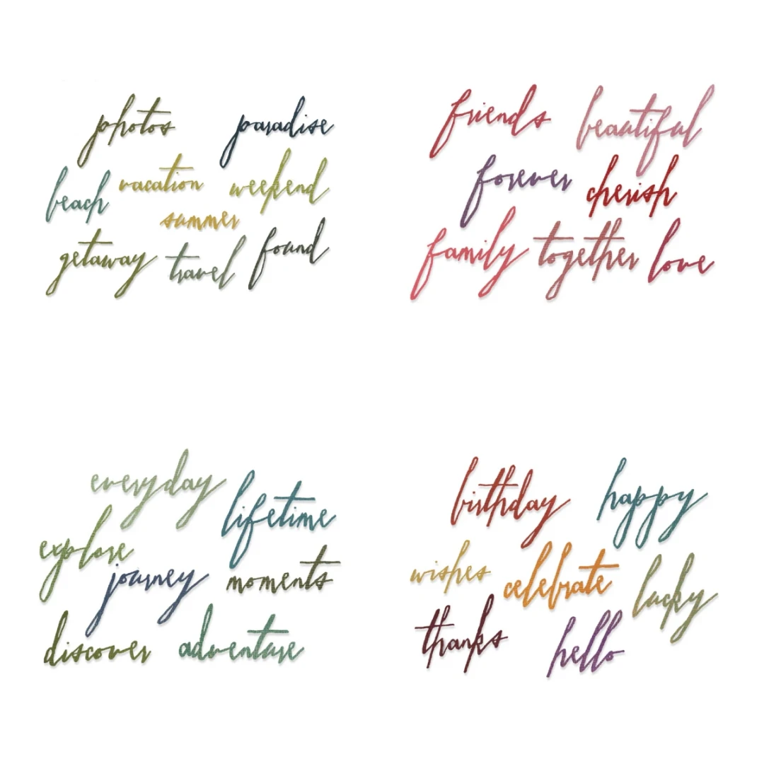 

Набор металлических вырубных форм для английских слов, трафареты для вырезания с надписями на тему путешествий, семьи, дня рождения, поздравительные надписи, трафареты для тиснения из углеродистой стали для D