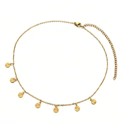 MinaMaMa New Style Gold Color Stainless Steel Tassel Glitter Disc Choker Necklaces For Women Fashion Vintage Collar Jewelry