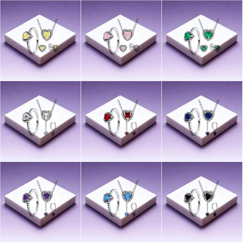 

Комплект ювелирных украшений: ожерелье с сердцем из стерлингового серебра 925 пробы в форме сердца, красное, розовое, синее и белое, подарок для влюбленных на праздник