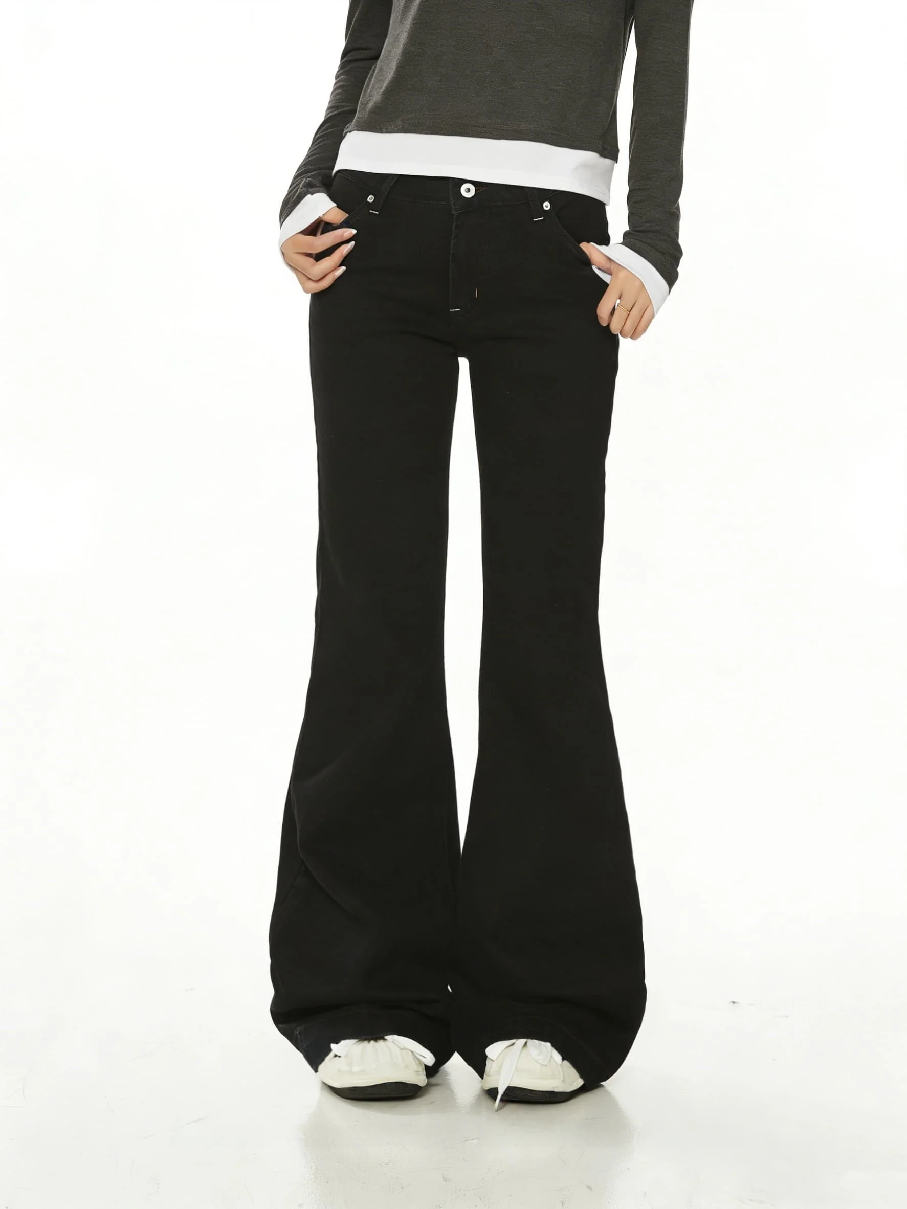 

Unique Beautiful Slim Fit Flared Pants Women's Casual Pure Color Jeans High Street Style Spring Autumn New Arrival Small Size...