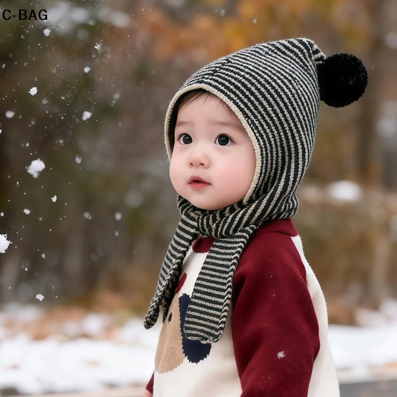 أطفال دافئ سميكة متماسكة قبعة ووشاح مجموعة الصوف الأذن حامي تنوعا قبعة الجمجمة للبنين والبنات الخريف الشتاء الإكسسوارات