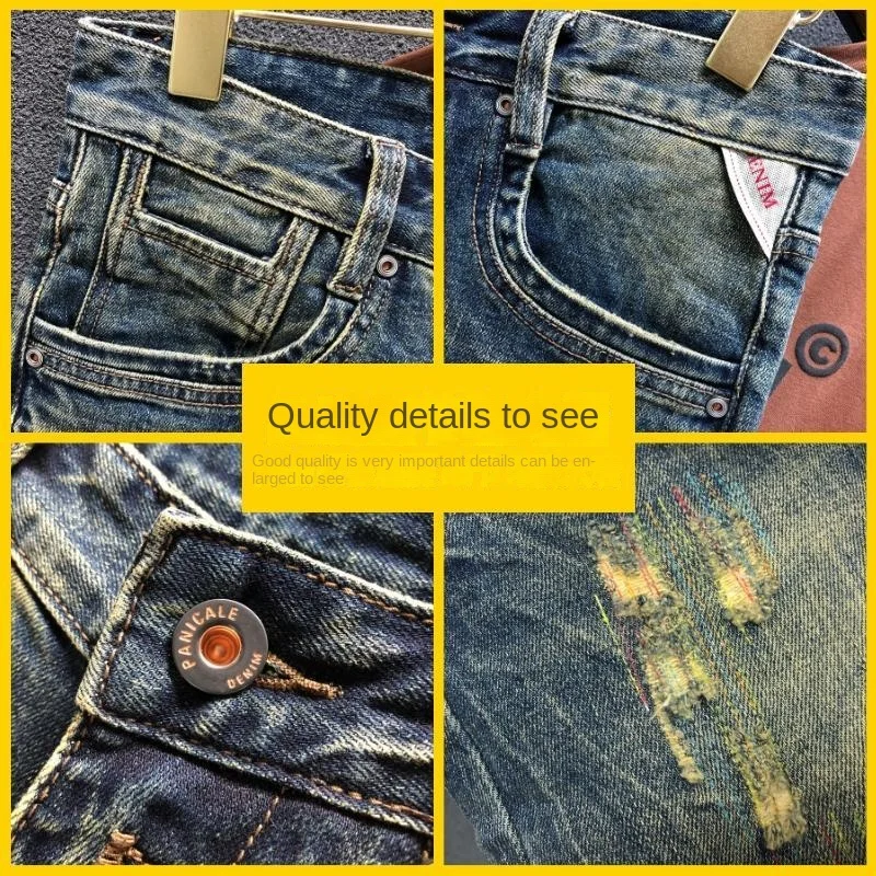 New Kpop Ripped Luxury Designer Summer Pants Men's Denim Shorts Vintage Denim Shorts for Men Summer Casual Knee Length Jeans