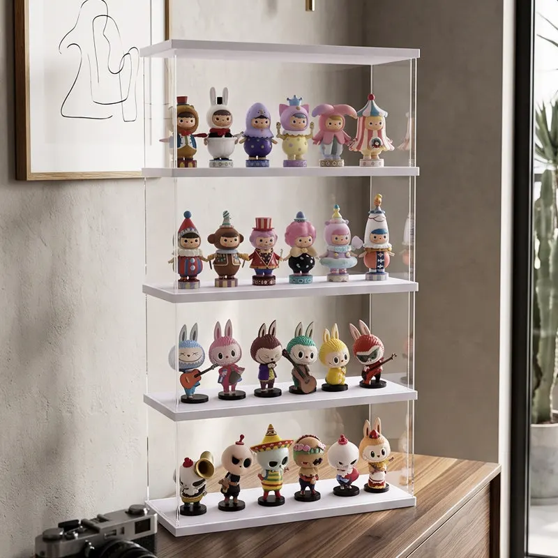 Acrylic Rotating Display Cabinet, Stackable Figurine Storage Case, Dustproof Clear Collection Box, for Pop Mart Doll Toy